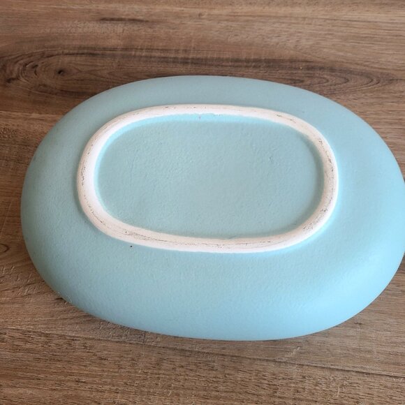 Ikebana aqua color oval flat ceramic planter. - Picture 4 of 5